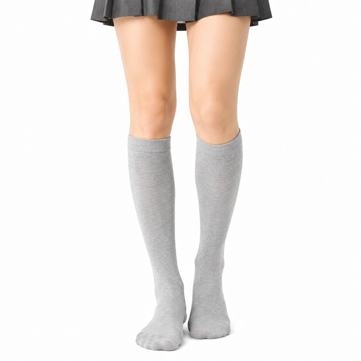 Chaussettes hautes 39-42 en maille textile grises style uni