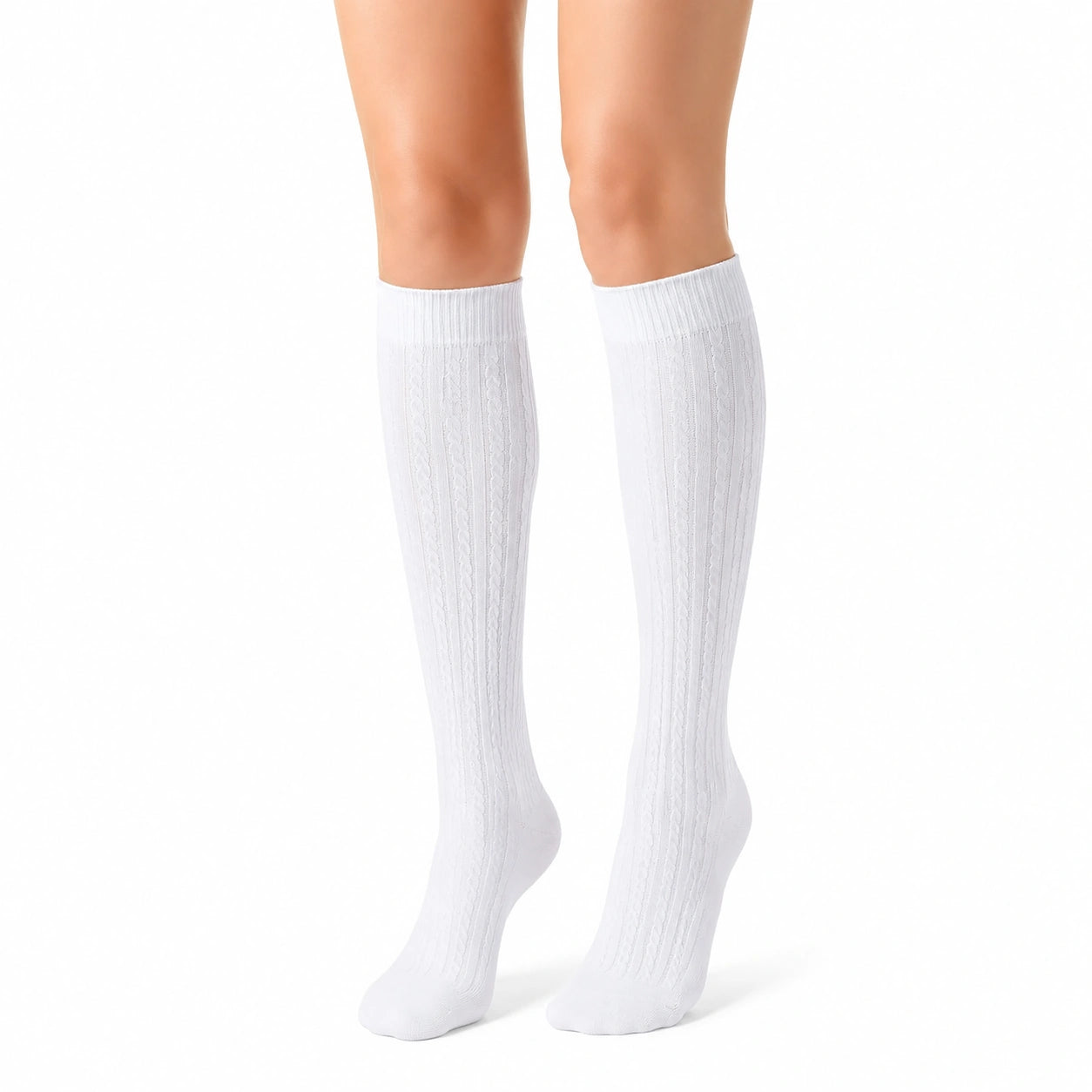Chaussettes hautes 39-42 blanches en maille côtelée style classique