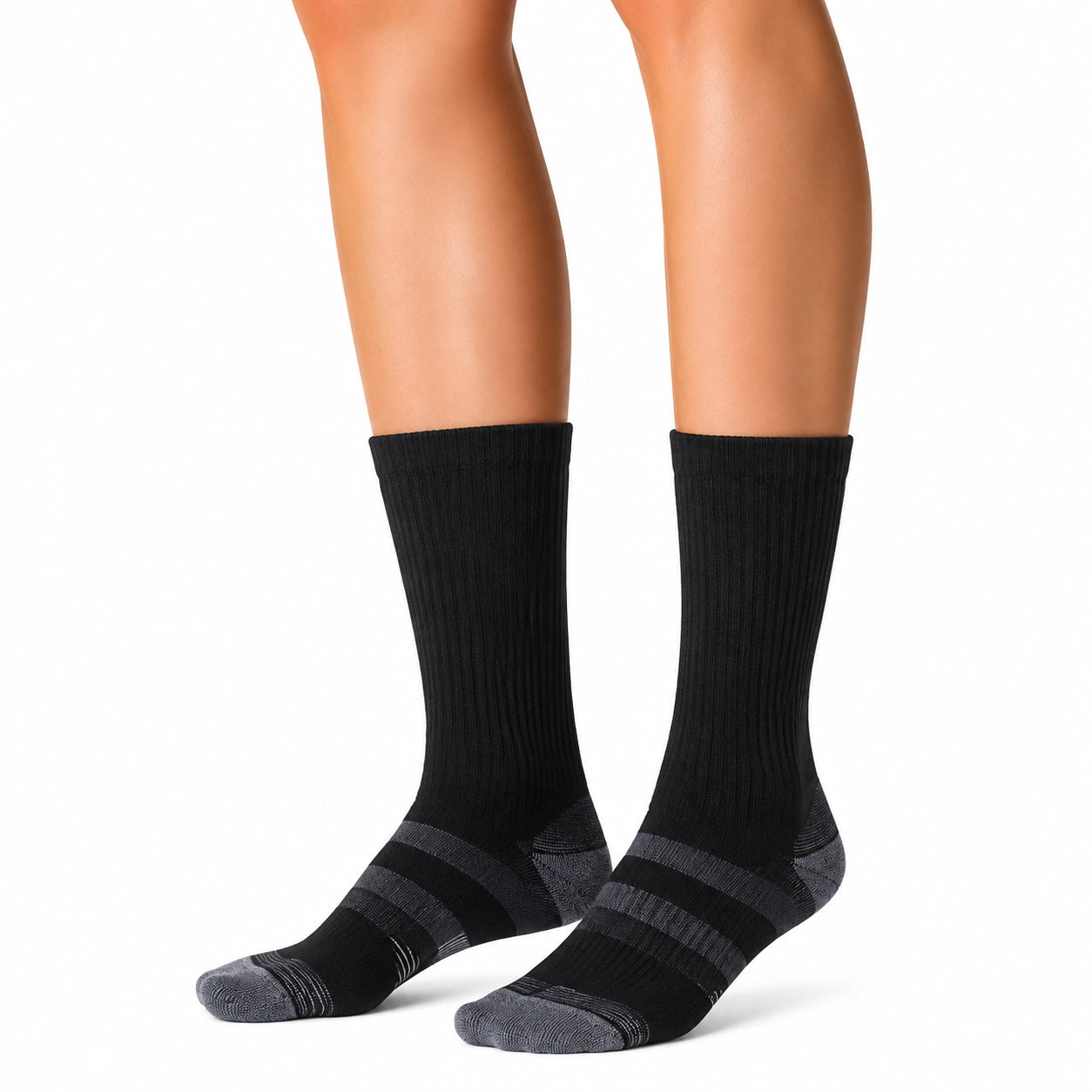 Chaussettes mi-mollet 35-38 noires en textile côtelé à maintien renforcé