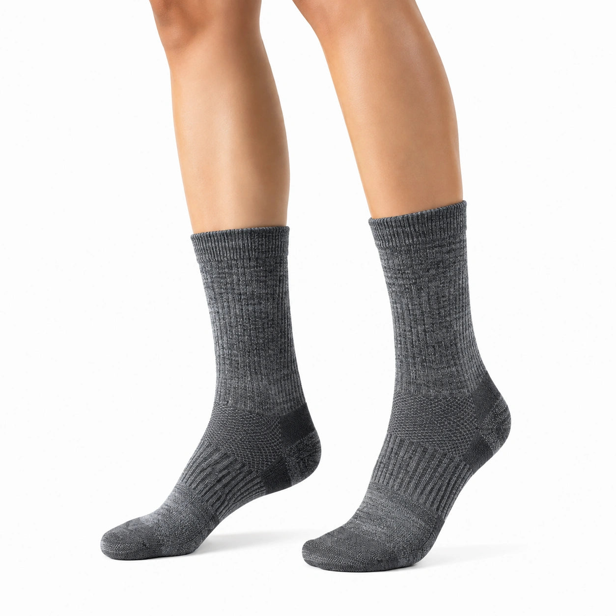 Chaussettes mi-mollet 39-42 en maille gris anthracite côtelées