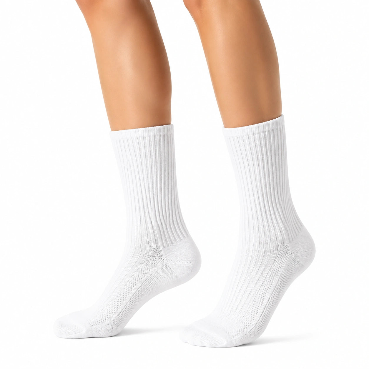 Chaussettes mi-mollet 43-46 blanches en maille côtelée respirante