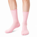 Chaussettes mi-mollet 43-46 en textile rose côtelé à bord ondulé