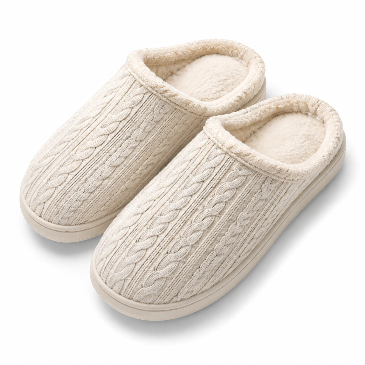 Chaussons femme 36/37 en textile crème doublés style maille pour intérieur
