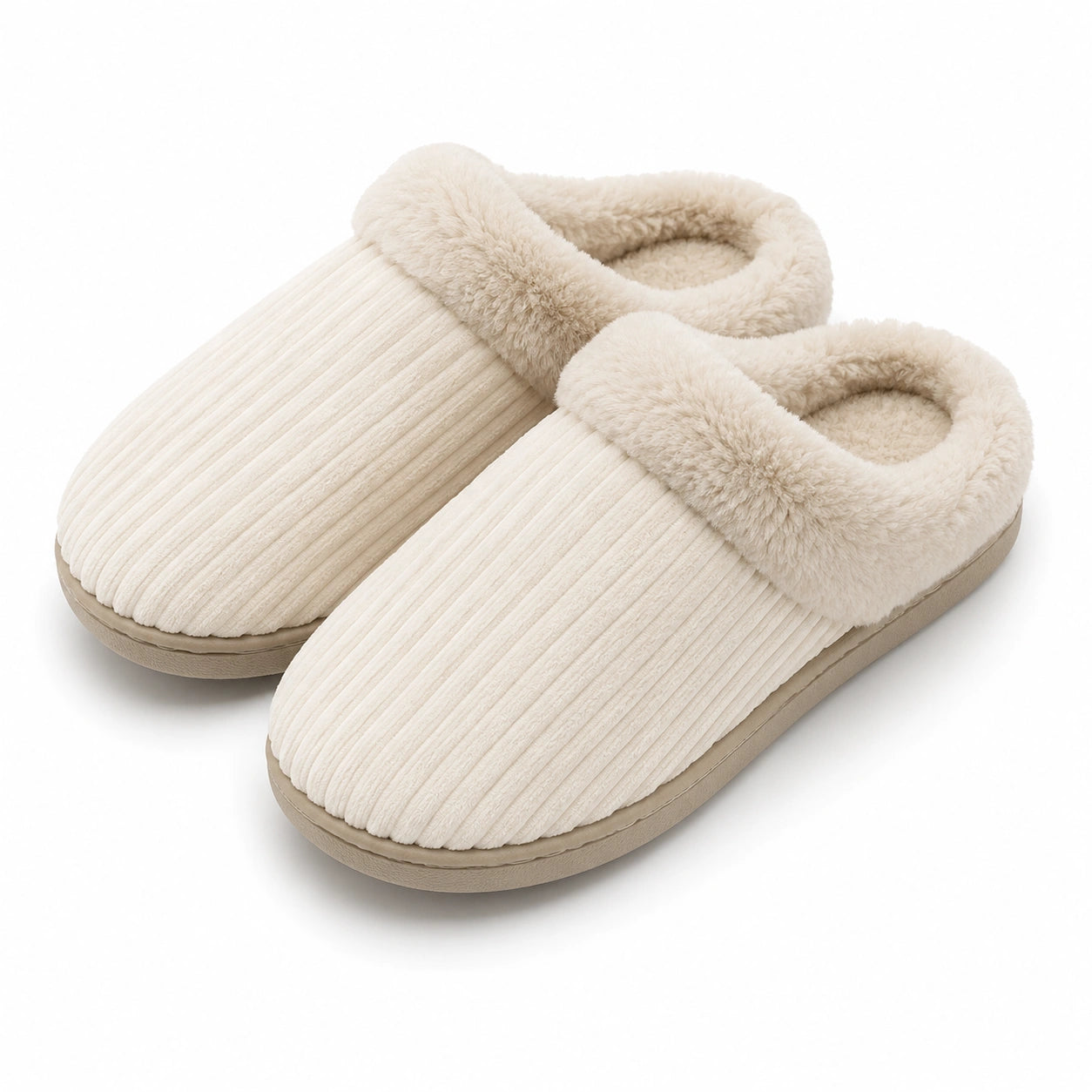 Chaussons 40/41 en textile côtelé beige à doublure douce pour intérieur