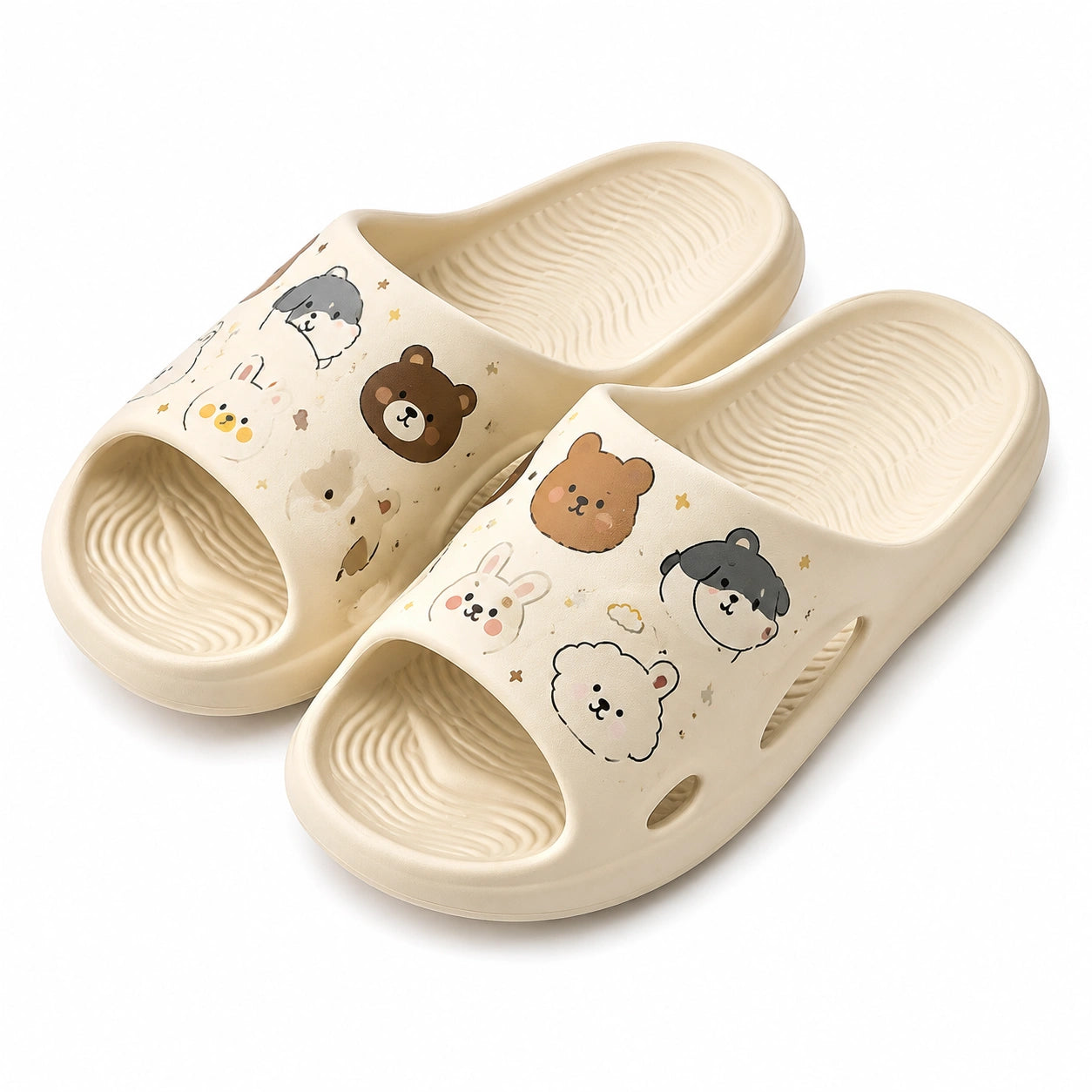 Claquettes 36/37 en EVA beige à motifs animaux semelle texturée