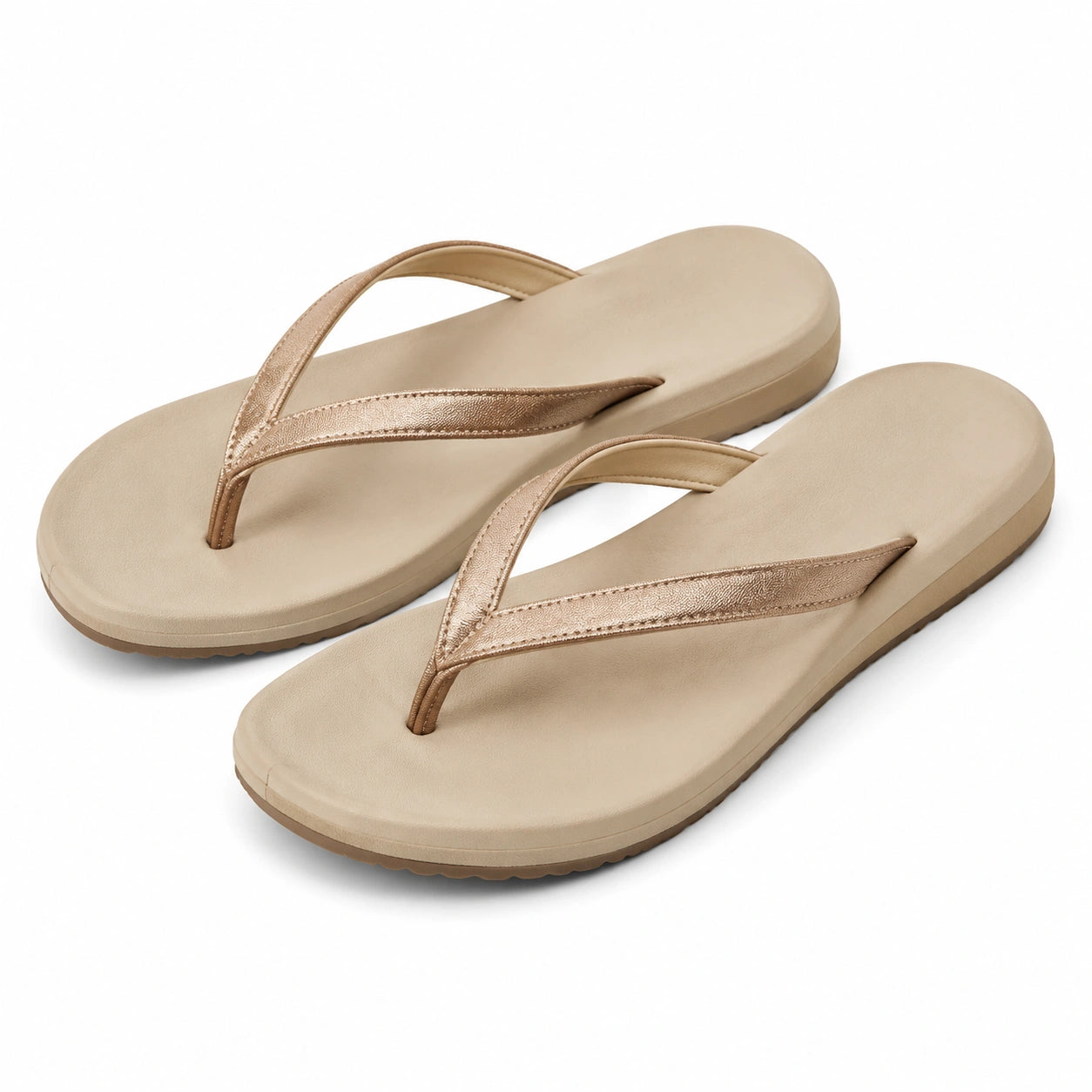 Tongs femme 38/39 beige à brides synthétiques style décontracté