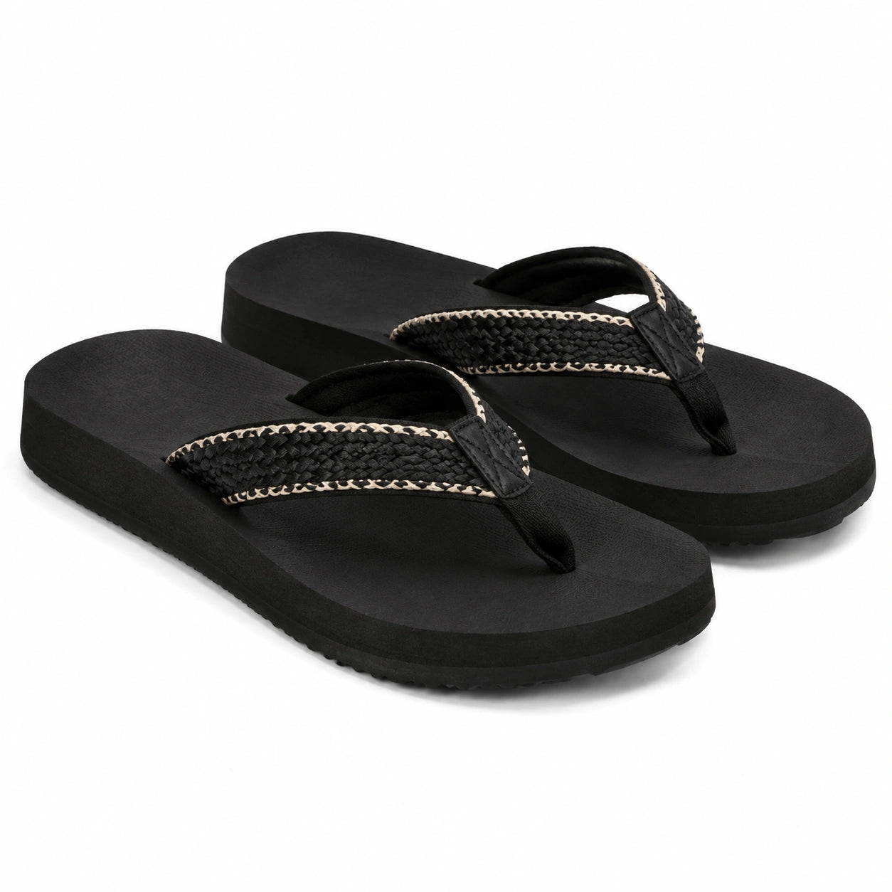 Tongs 40/41 noires à semelle en mousse brides tressées pour été